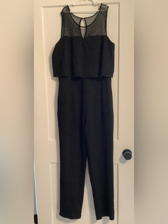 Enfocus Studio Pants - Enfocus Studio Black Sleeveless Mesh-Trim Jumpsuit